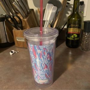 Lilly Pulitzer Tumbler with Straw in Red Right Return